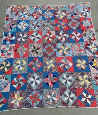 Vintage Colorful Design Hand Made Quilt 72x80 "