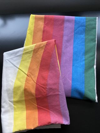Vintage Wamsutta Rainbow Twin Flat Sheet And Pillowcase Mod Pop Art 1980 