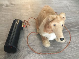 Vntg Battery Operated Remote Control Collie Dog Lassie Light Up Eyes Walks