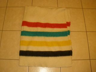 Vintage Cream Striped Multi - Color All Wool Cabin Camping Throw Blanket 60 X 77