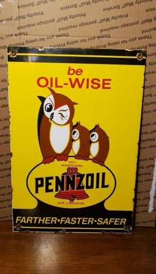 Pennzoil Oil Wise Porcelain Sign Store Can Display Rack Plate Vintage Brand