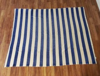 Vtg Jcpenney Wool Camp Blanket Navajo Style Blue Bold Stripe 65 " X82 "