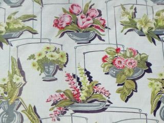 Pr Vtg Cotton Barkcloth Fabric Panels CUTTERS White w/ Flowers 64x76 63x74 3