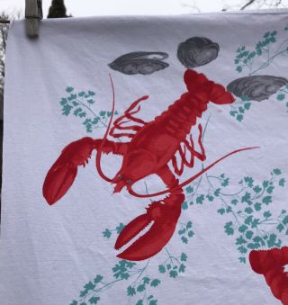 Vtg Big Rare Bright Red Lobsters Wilendur Tablecloth Clams 54” X 68” Mcm