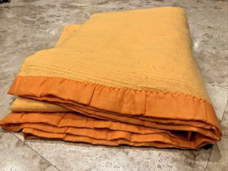 Vintage 1960s 70s Mcm Sears Orange Acrylic Blanket Satin Trim Bed Throw 80 " X91 "
