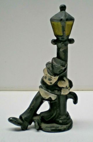 Vintage Cast Iron Drunk Man With Top Hat Hanging On Lamp Post Bottle Opener