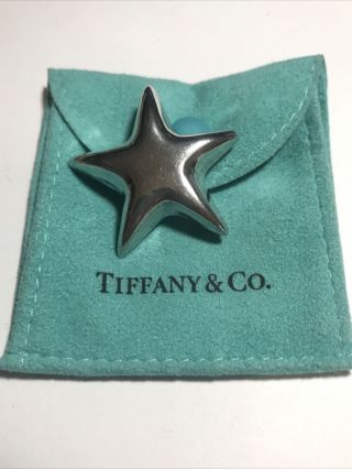 Vintage Tiffany & Co.  925 Sterling Silver Puffy 3d Star Pin/brooch With Bag