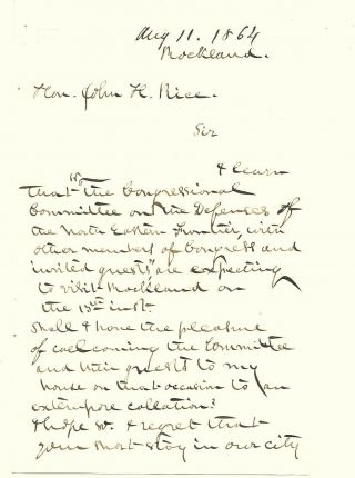 Civil War Samuel Fessenden Autograph Letter 1864 Tour Maine Coastal Defenses