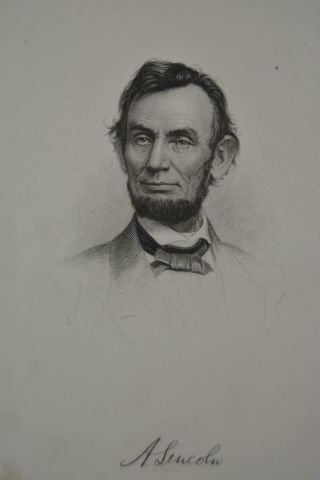 Antique Us Civil War President Abraham Lincoln Engraving 1866