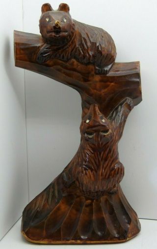 Ukrainian Hand Carved Wooden Bear Climbing On Tree Figurine 9.  25 " Tall Vintage