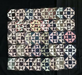 Vtg Hand Stitched Quilt Top Patchwork Blocks Primitive Feed Sack Sawtooth Star