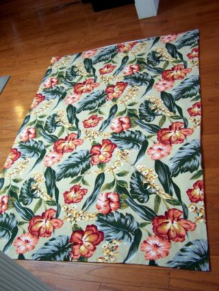Vintage Barkcloth Drapery Panel One Large Piece Rectangle Flat Lined Floral Gold