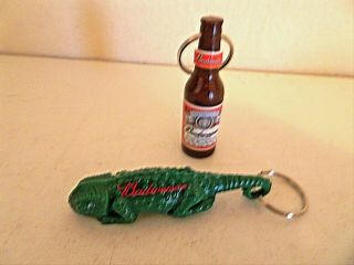 2 Vintage Budweiser Key Chain Bottle Openers Alligator Bottle Nip