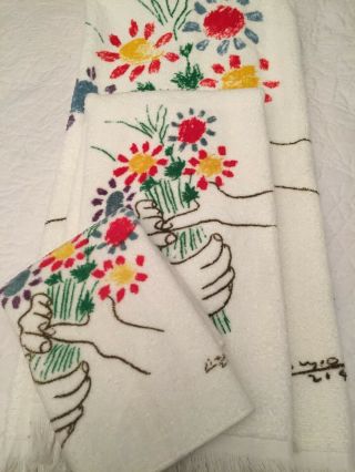 Vintage Pablo Picasso Bouquet Of Flowers Pacific 3 Piece Towel Set Ec