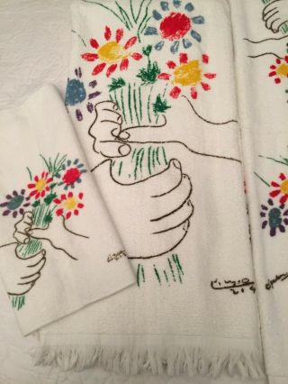 Vintage Pablo Picasso Bouquet of Flowers Pacific 3 Piece Towel Set EC 3