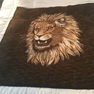Vtg Biederlack Lion Throw Blanket Reversible 55 X 55 Usa