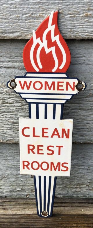 Vintage Porcelain Womens Restroom Poreclain Sign Standard Oil Flame