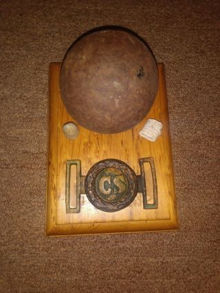 Civil War Belt Buckle Cannonball And Bullet Display From Museum
