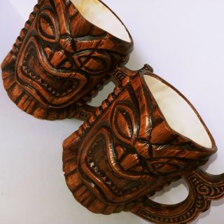 Vintage Treasure Craft Of Hawaii Ceramic Tiki Mugs With Handles Circa 1960