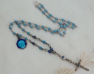 Vintage Sterling Silver Cross & Blue Enamel Medal Necklace Sterling Turquoise