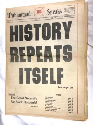 May 1969 Newspaper.  Muhammad Speaks.  " History Repeats Itself " Julian Bond,  More
