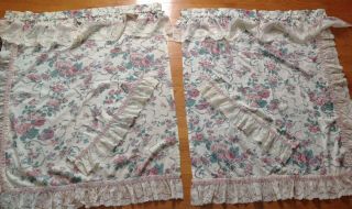 Vintage Croscill Shabby Victorian Floral Cottage Lace Curtain Panel Set Tiebacks