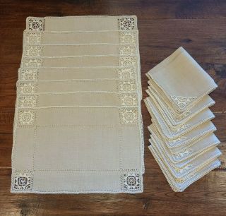 Vintage Linen Lace Placemats And Napkins Set Of 8 Beige And Cream