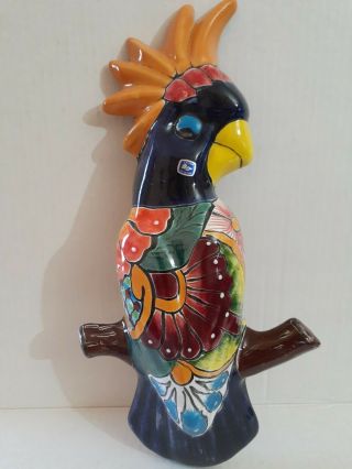Mexican Talavera Wall Hanging Bird Parrot On Branch Colorful Handpainted 13.  75 "