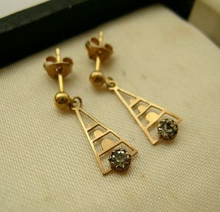 Lovely Unusual Vintage 9ct Yellow Gold Clear Crystal Drop Dangle Ladder Earrings