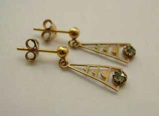 LOVELY UNUSUAL VINTAGE 9CT YELLOW GOLD CLEAR CRYSTAL DROP DANGLE LADDER EARRINGS 2