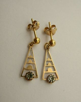 LOVELY UNUSUAL VINTAGE 9CT YELLOW GOLD CLEAR CRYSTAL DROP DANGLE LADDER EARRINGS 3