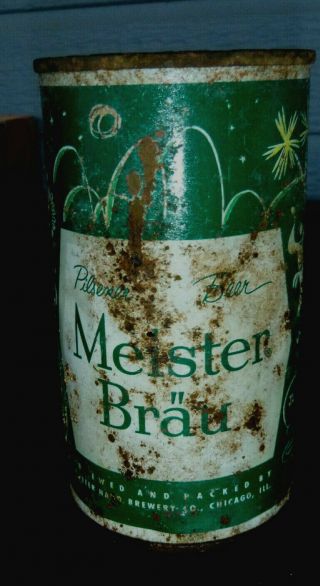 Vintage Meister Brau Flat Top Beer Can Peter Hand Brewery Chicago Illinois Green