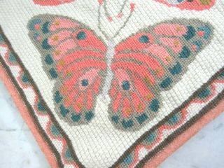 Vintage Needlepoint Throw Pillow Cover Peach Blue & Cream Butterfly