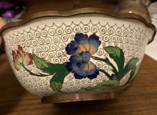 Vintage Chinese Hand Painted Enamel On Copper Bowl With Floral Design.