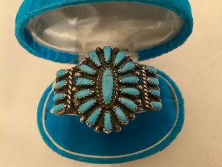 Vintage Petit Point Navajo Turquoise Sterling Child’s Bracelet Signed Hb