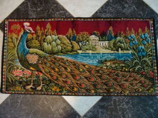 Peacock Vintage Tapestry Wall Hanging/rug Made In Italy 38.  5 " X 19 "