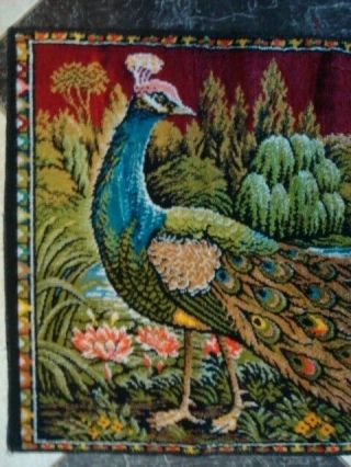 Peacock Vintage Tapestry Wall Hanging/Rug Made in Italy 38.  5 