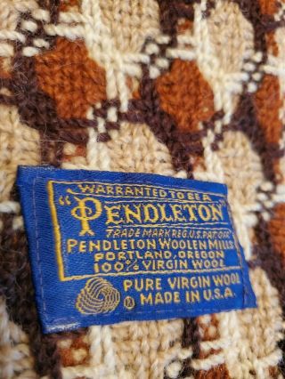 Vintage Pendleton Wool Woven Knit Stadium Throw Blanket Brown Rust Tan Beige
