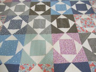 Vintage Feed Sack Hand & Machine Pieced Squares - In - Squares Quilt Top; 80 " X 60 "