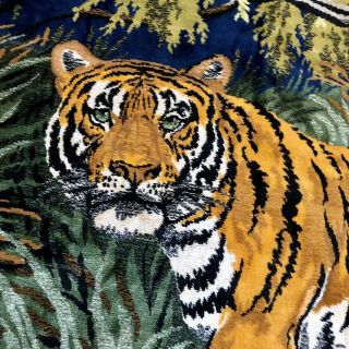 Large Vintage Boho 70’s Rug Wall Hanging Tigers Jungle Great Colors 74 X 48