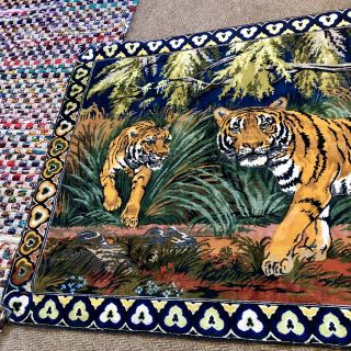 Large Vintage Boho 70’s Rug Wall Hanging Tigers Jungle Great Colors 74 X 48 3
