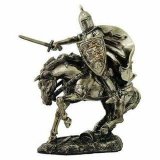 Ptc 8.  5 Inch Armored Knight With Sword On Charging Horse Statue Figurine