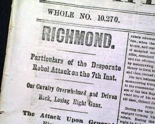 Battle Of Darbytown Road Richmond Va & Abraham Lincoln 1864 Civil War Newspaper