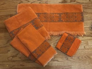 Vintage Cannon Monticello Burnt Orange Towel Set (6) Shell Sculpted Fringe