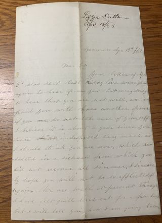 Civil War Letter To Major Dutton From His Aunt Lizzie Dutton Sycamore Illinois