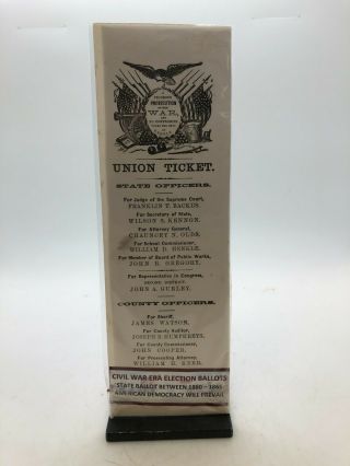 Rare Civil War Era Election Ballot - Union Ticket - 1860/1865