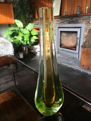 Vintage Murano Uranium Glass Vase By Galliano Ferro In Amber