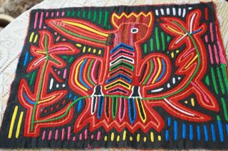 Kuna Mola Folk Art,  Textile Hand Sewn,  San Blas,  Island Bird On A Flower