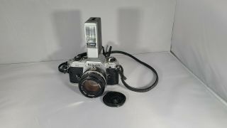 Vintage Nikon Fg 35 Mm Camera With Nikon Nikkor 50mm 1:14 5170780 Lens And Flash