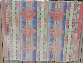 Vtg Cotton Camp Blanket Cutter Southwest Geometric Craft Faded Distressed